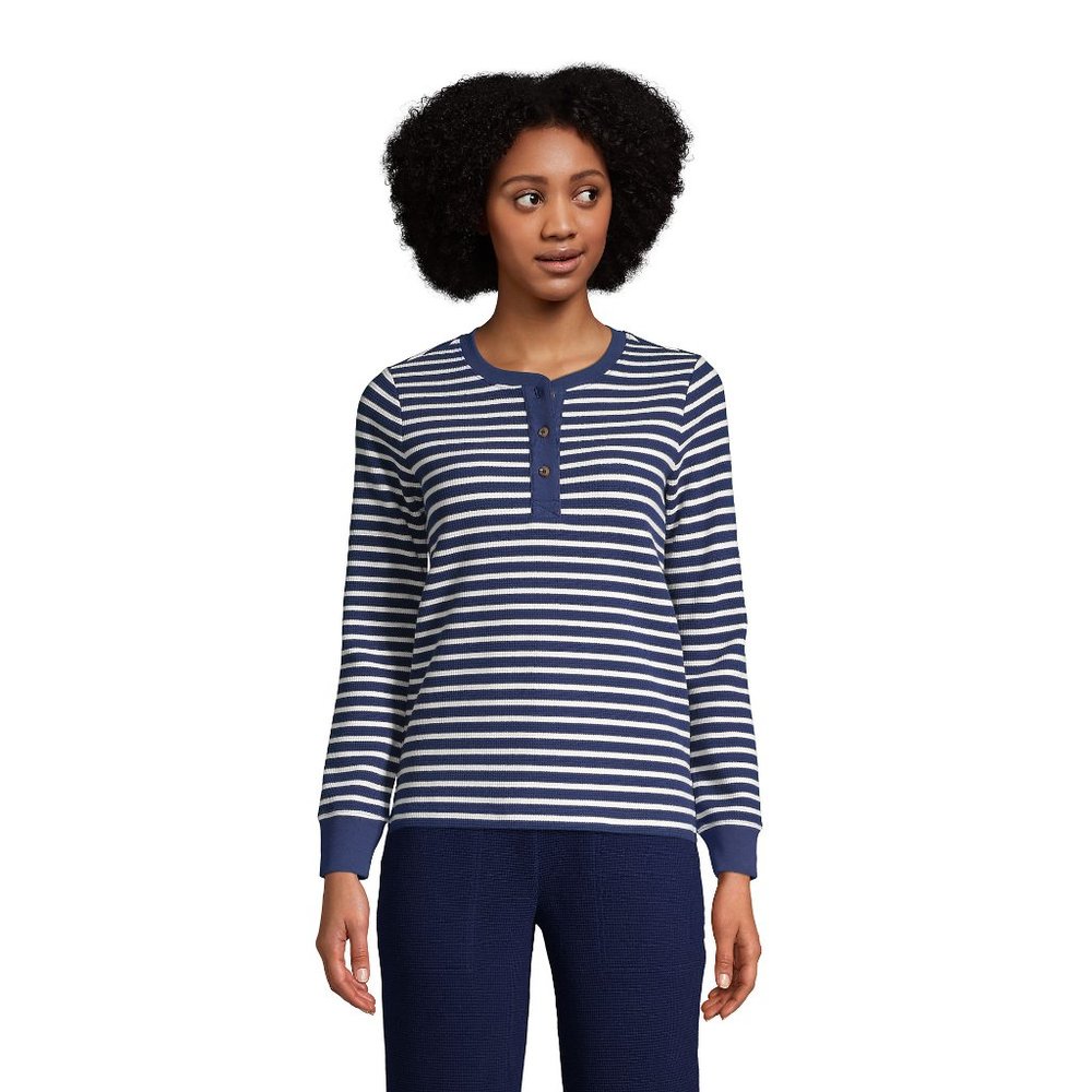Lands' End Women's Waffle Henley Sleep Shirt, NWT